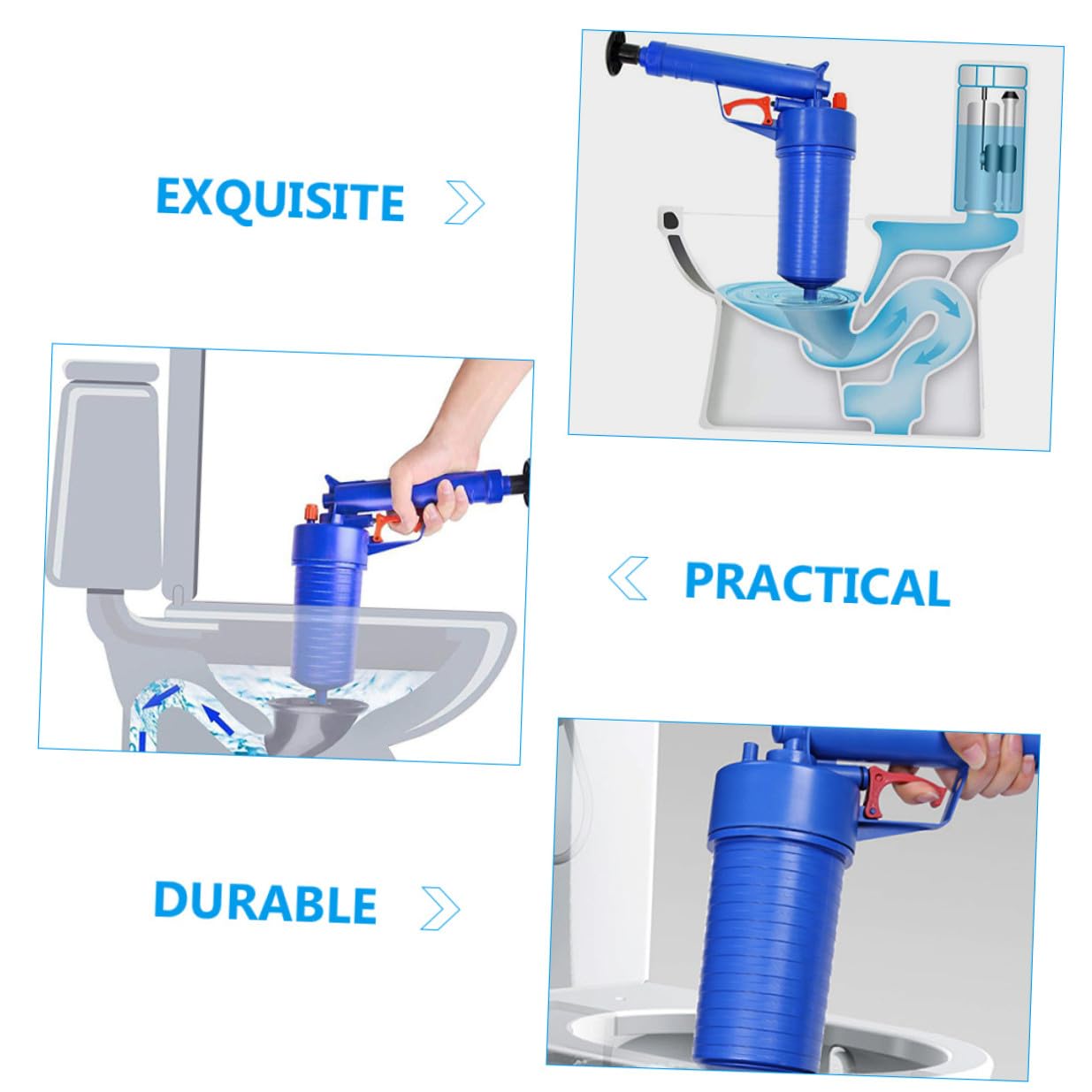 KOMBIUDA Desatascador De Aire Comprimido Para Inodoro y Fregadero, Herramienta Profesional De Alta Resistencia Para Limpiar Tuberías y Drenajes De Baño, Cocina y Bañera, Flexible y Potente
