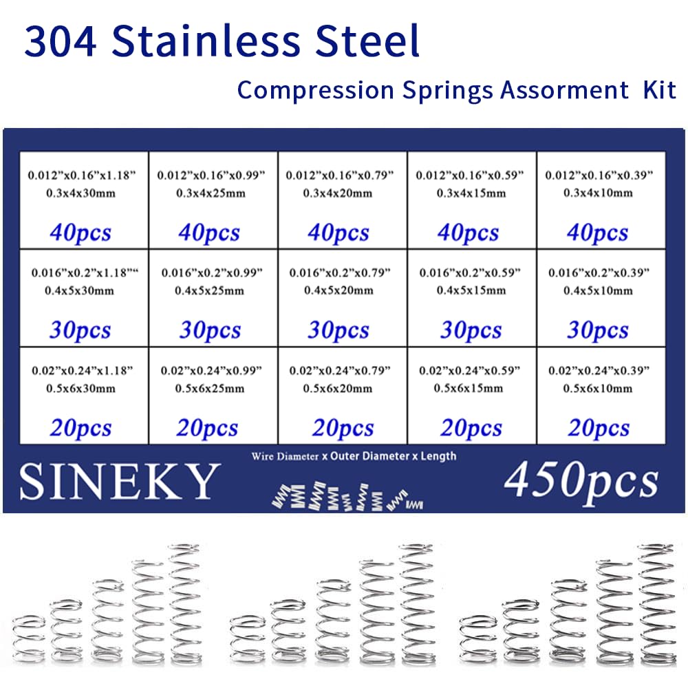 450pcs Compression Springs Assortment Kit, Small Spring Set for DIY Repair Project, 15 Different Sizes Stainless Steel Compressed Spring Kit 10-30mm (0.39"-1.18") Length — Amazon image 2