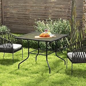Tangkula 35 Inch Patio Bistro Table with 1.5” Umbrella Hole, Tempered Glass Top Outdoor Indoor Dining Table with Heavy-duty Metal Frame, Square Coffee Table for Living Room, Garden, Backyard, Poolside Tangkula 35 Inch Patio Bistro Table with 15 Umbrella Hole Tempered Glass Top Outdoor Indoor Dining Table with Heavy duty Metal Frame Square Coffee Table for Living Room Garden Backyard Poolside