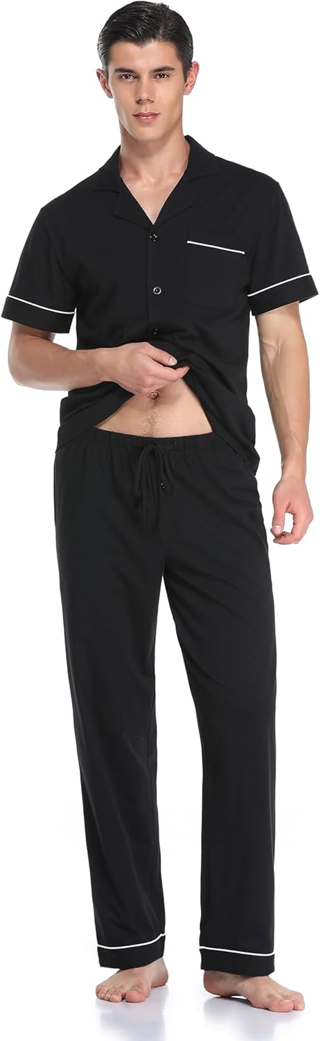 COLORFULLEAF Men's 100% Cotton Pajamas Set Button Down Sleepwear Short Sleeve and Long Pants Pjs - Image 6