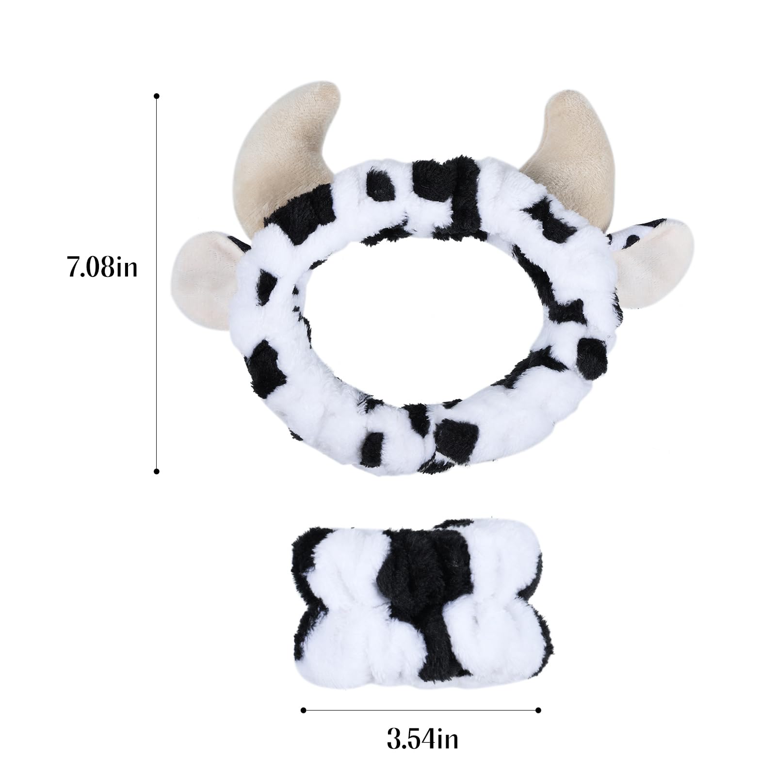 Plush Wash Face Headband Cow Print Spa Wrist Band Cuffs Hair Scrunchy Women Girls Facial Makeup Skincare Bath Head Wrap Kids Costume Party Supply Birthday Gift