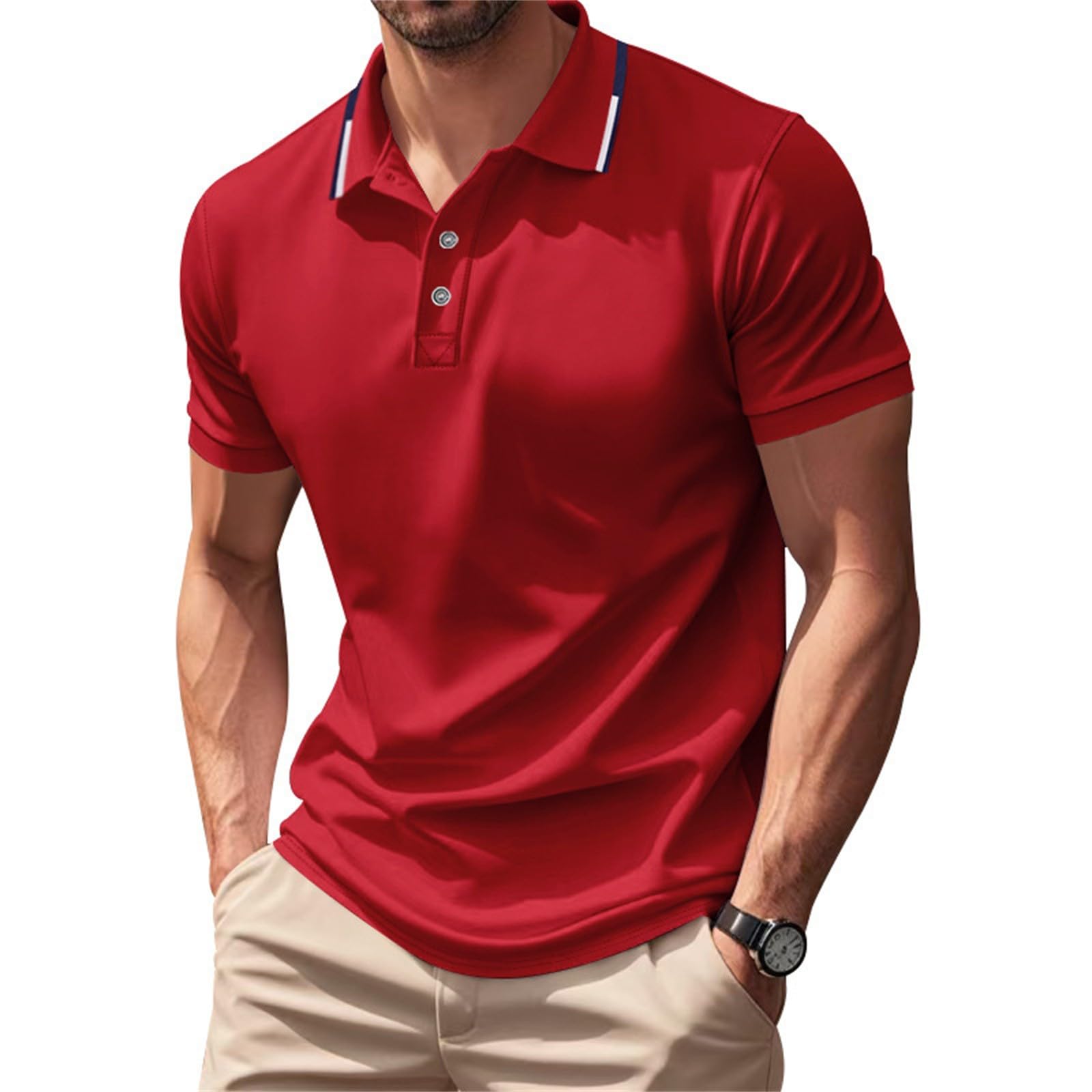 MOKBAY Polo Hombre Manga Corta Verano Gym Fincut Running Moda Camisetas Manga Corta Hombre Deporte Slim Fit Trabajo Casual Fitness Camisas
