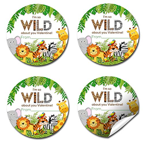 Amanda Creation AW_STICKER_JUNGLEWILDVALENTINE Jungle Wild Animal-Themed Valentine Party Favor Sticker Labels, 40 2 Inch Party Circle Stickers By Amandacreation, Great For Classroom Valentines, Envelope Seals thumb #6