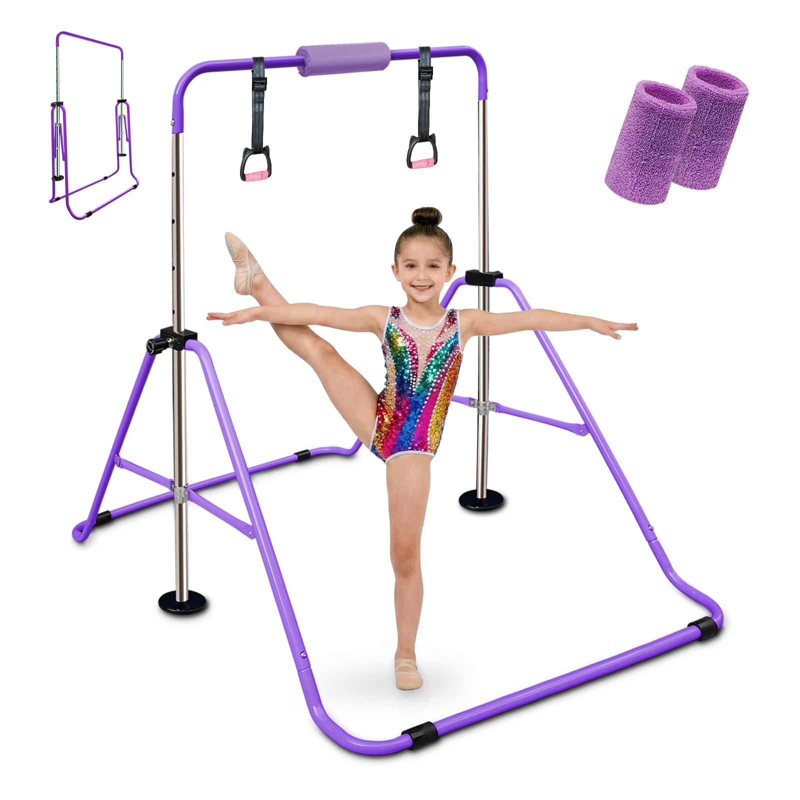 Triclicks Barre de Gymnastique pour Enfants, Barre d'entraînement Pliable avec Hauteur réglable, Barres Horizontales Extensibles pour Enfants, Filles, garçons (Violet 2)