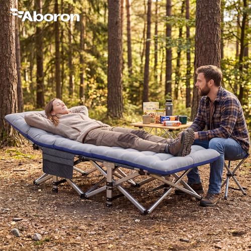 Image of ABORON Camping Cot for Adult 28 inch Extra Wide, 2PK Heavy-Duty 1200D Oxford Cot for Sleeping, Portable Folding Camp Bed with Mat & Carry Bag