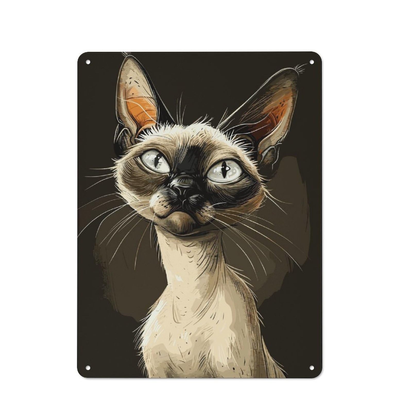 Junmoney Siamese Cat Caricature Metal Sign 40X30cm With For Workshop Wall, Vintage Decor, A Decorative Christmas Gift For Metal Sign Collectors