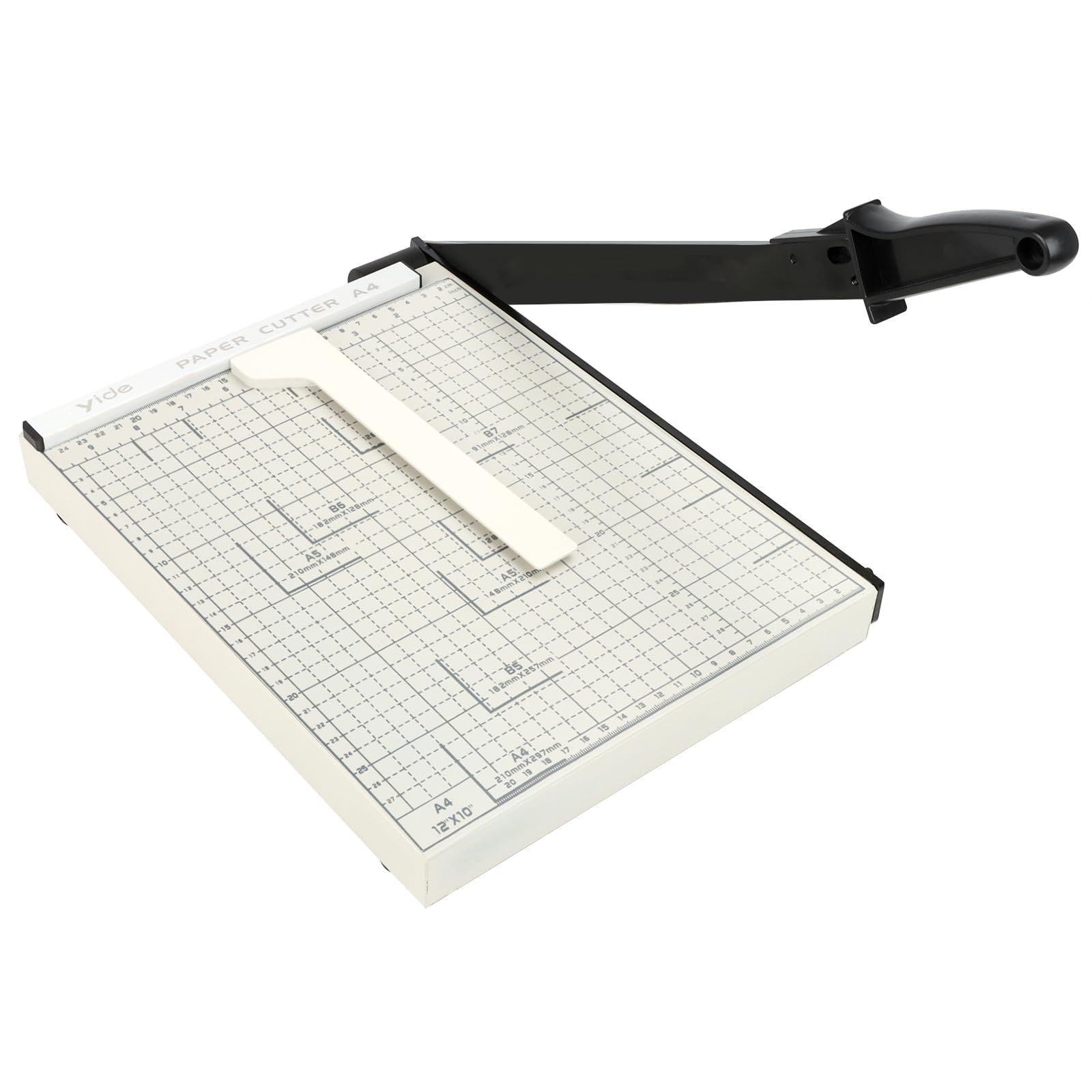 Cinnani Guillotina de Papel A4, Cortador de Papel con Guías Magnéticas y Seguridad Salvaguardar, Cizalla, Máxima Precisión,12 Pulg, Base de Metal para Papel, Fotos, Cartulinas, PVC y Etiquetas -Blanco