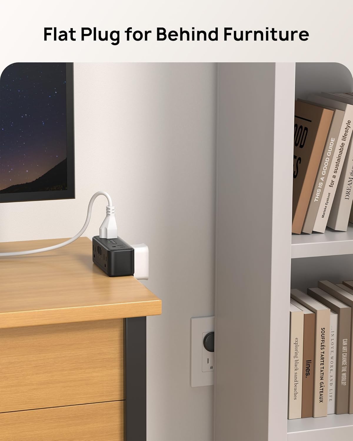 TROND Mehrfachkontakt-Steckdosenleiste für Tischclip, 3 m, flache Steckdose, Verlängerung mit 6 Ausgängen und 4 USB PD 20 W USB C Gesamt, Schnellladestation für Zuhause, Schlafzimmer, Büro