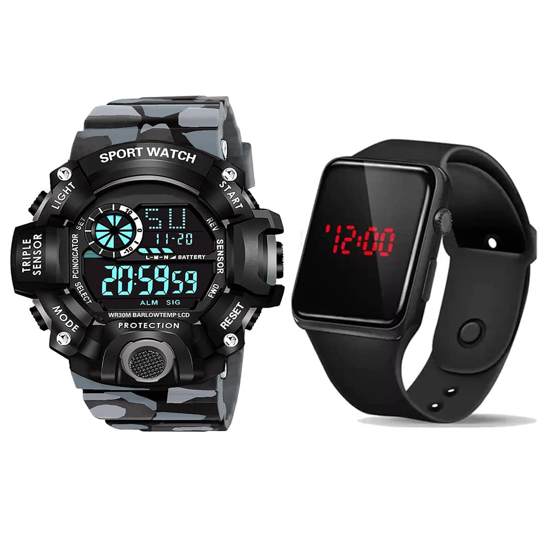 GOLDENIZE FASHION Multi Functional Outdoor Sports Multicolor Digital Dial Boys Mens Watch | Pack of 2 (Grey) (B0B81V1MSQ) Amazon Price History, Amazon Price Tracker
