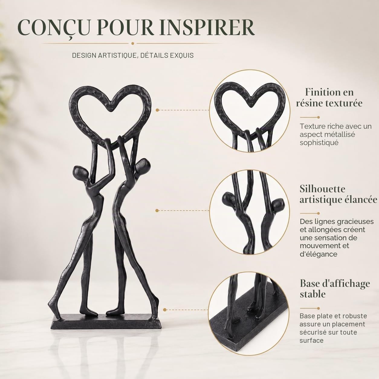 XMGZQ Sculpture en fer faite à la main en forme de cœur pour couples, elle ou épouse - Décoration d'intérieur