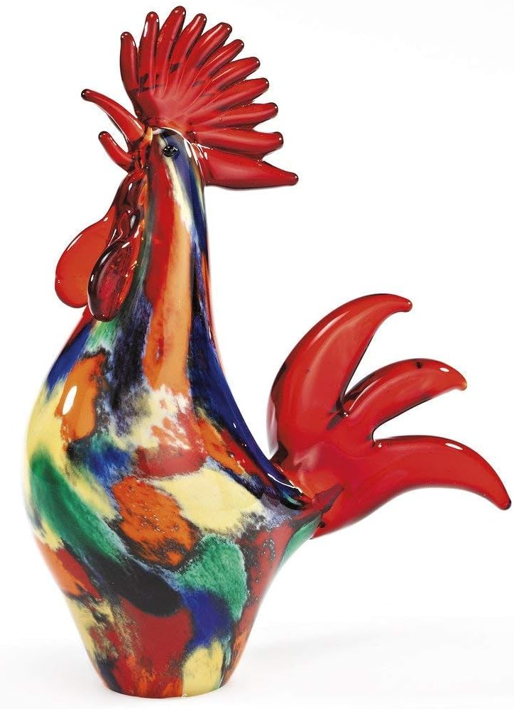 Badash Murano-Style Art Glass Rooster Sculpture Table Decor, 11 Inch
