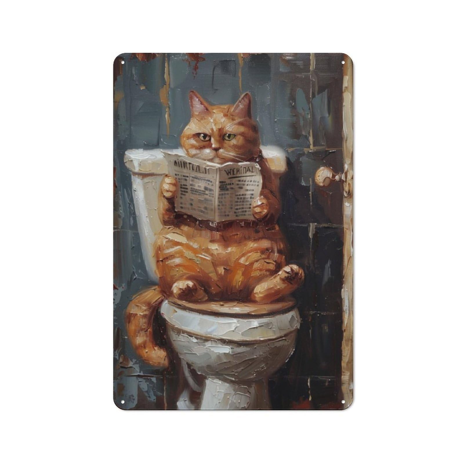 Junmoney Orange Tabby Cat Toilet Tin Wall Plaque 30X20cm With For Garage Wall, For Collectors Of Retro Metal Wall Decor