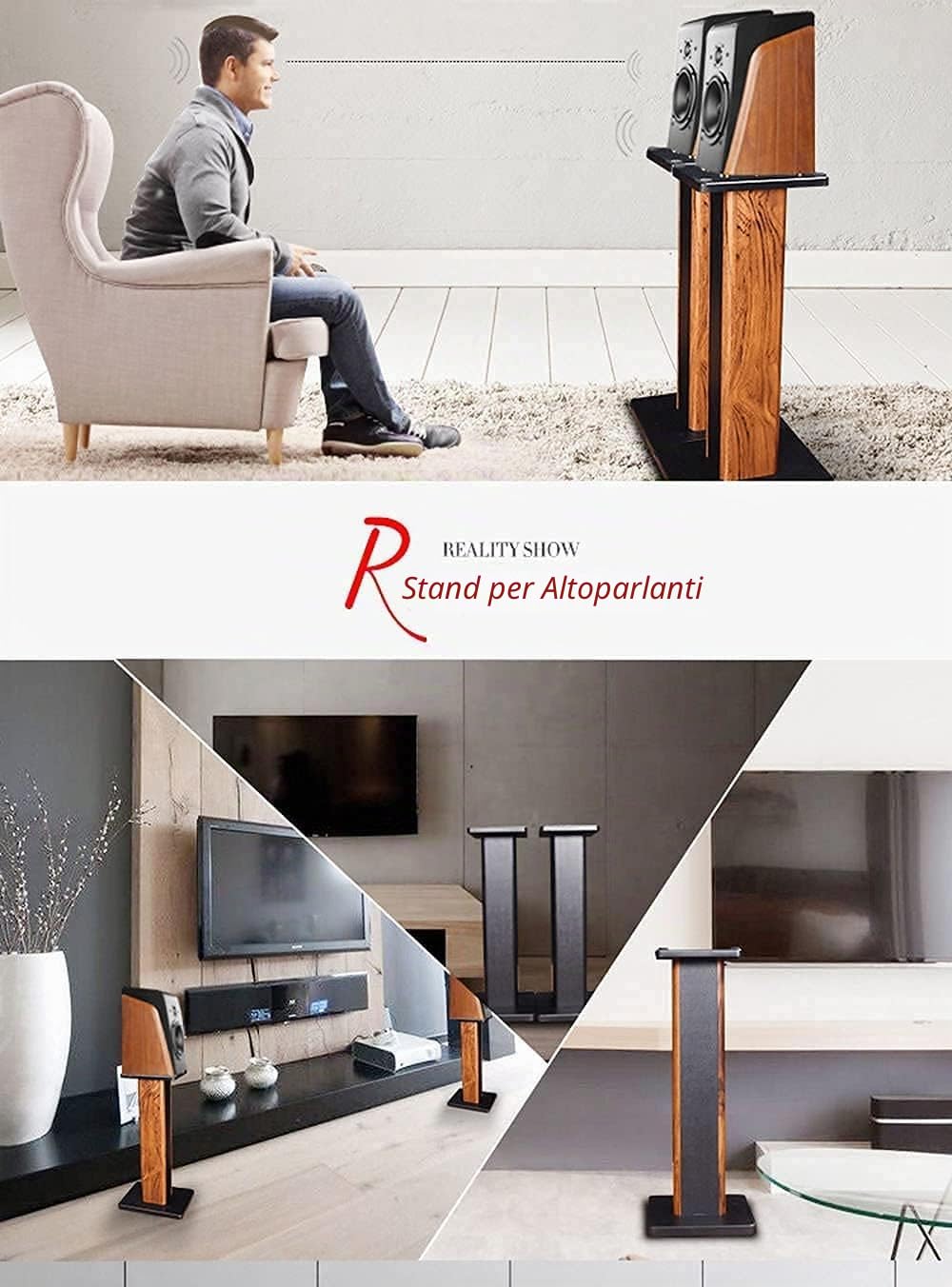 Suviwau Supporti per altoparlanti 70 cm, con venature legno, universali, resistenti e surround, per home theater, con riempimento a sabbia