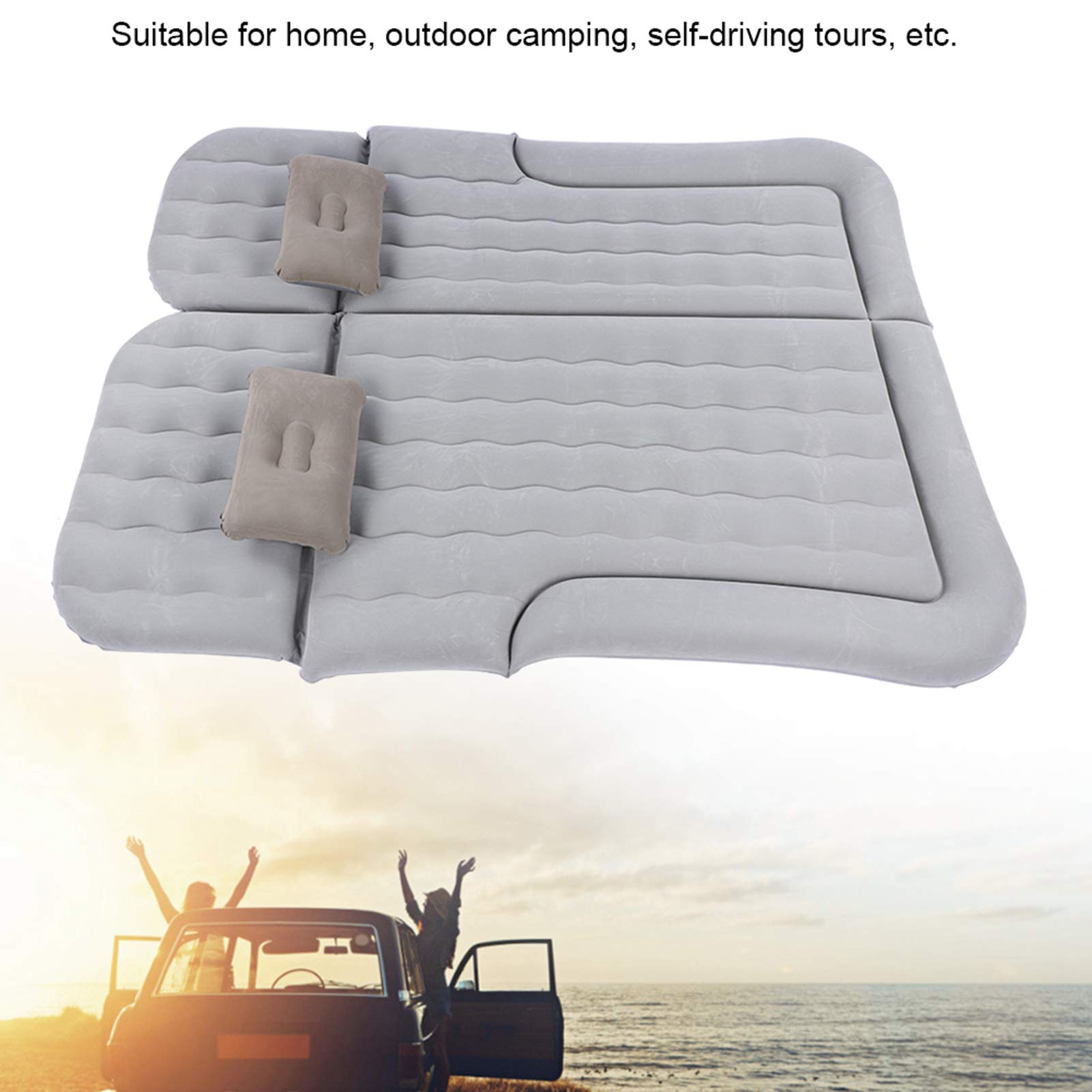 Nadmuchiwany Materac Samochodowy z pompką, Premium Flocking PVC, Miękki Oddychanie, do Podróży i Biwakowania (GREY)