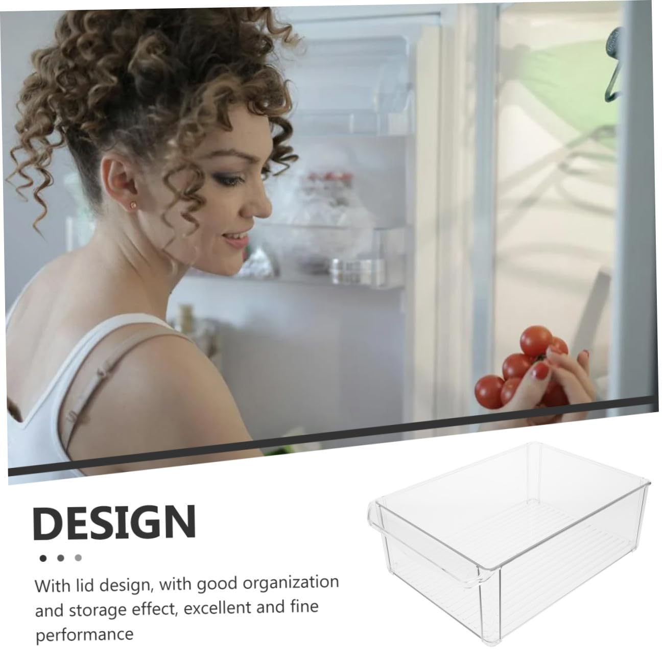 COLLBATH Caja Organizador Para Refrigerador Apilable Contenedor De Alimentos Tapa Material Seguro Diseño Transparente Adecuado Para Frutas y Verduras Uso Cocina 1 Unidad