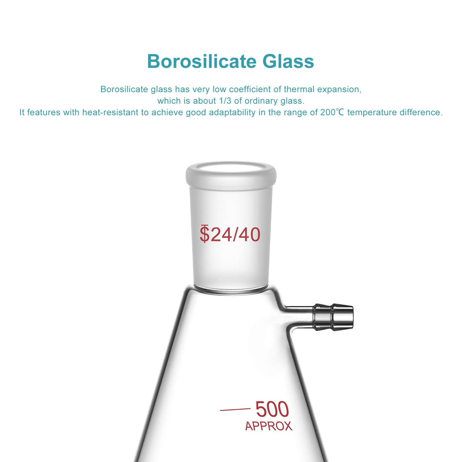 stonylab Filtering Flask with 24/40 Standard Taper Outer Joint, Heavy Wall Borosilicate Glass Filter Flask, Bolt Neck with Tubulation, 500 ml — Amazon image 3