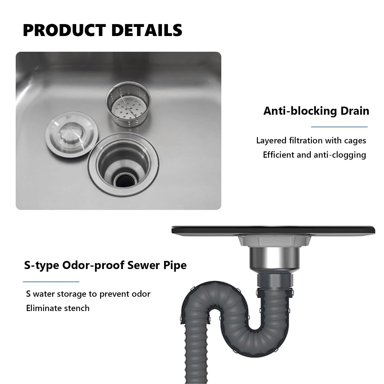 Évier Utilitaire autoportant en Acier Inoxydable, évier Commercial à Une cuve avec Plan de Travail, étagère de Rangement, Robinet d'eau Froide et Porte-Couteaux pour Restaurant, GA