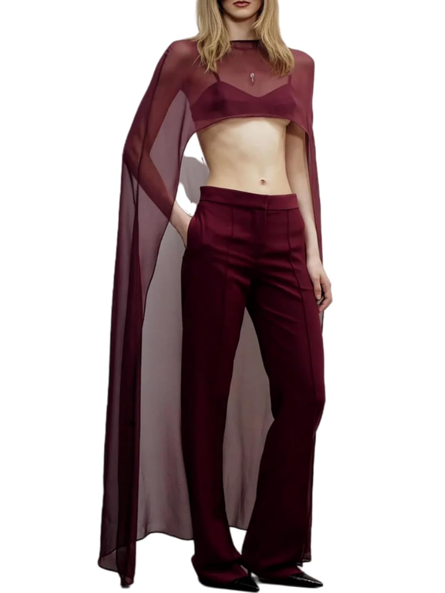 Chiffon Cape for Women Sheer Mesh Shawl Wraps Tulle Bridal Flowy Capelets for Evening Dress Crop Cover Up Poncho-image-28