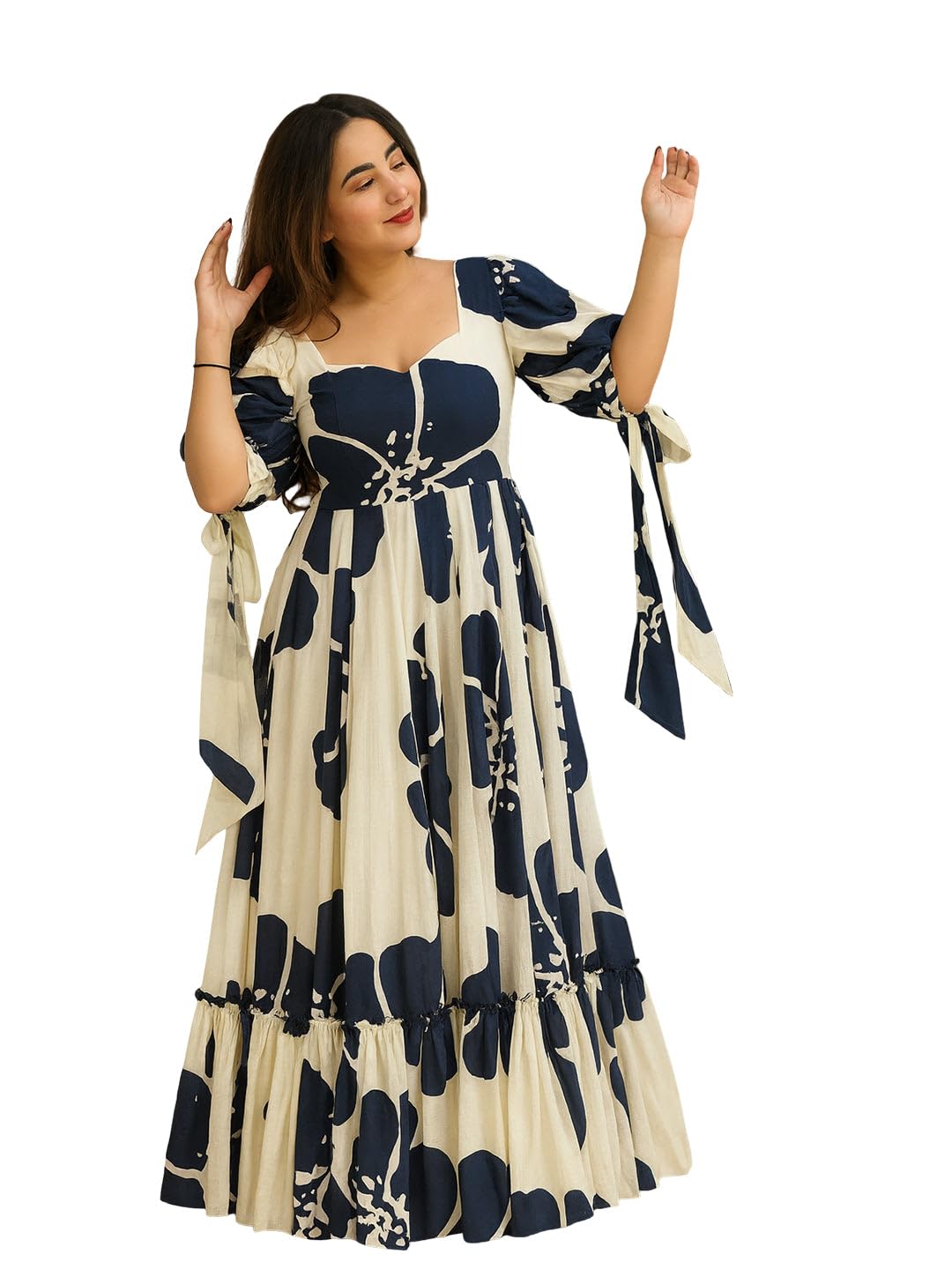 sheetal associates Women’s Floral Printed Maxi Dress|Sweetheart Neckline|Puff Sleeves|Flared Hem |Casual Wear Outfit-picture-20