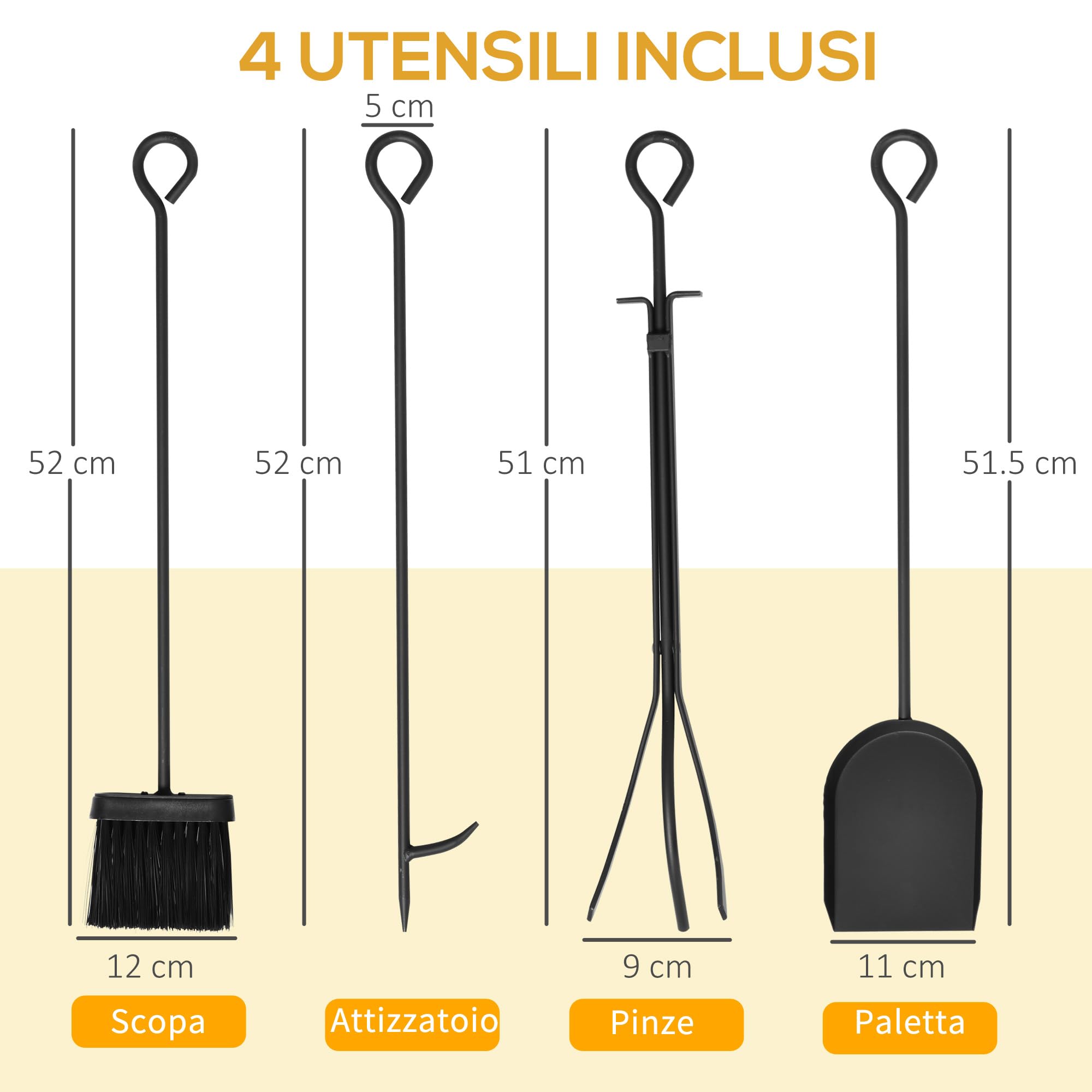HOMCOM Portalegna Rialzato per Camino in Acciaio Antiruggine, Porta Legna da Interni ed Esterni, 4 Attrezzi Inclusi, 75x30x60cm