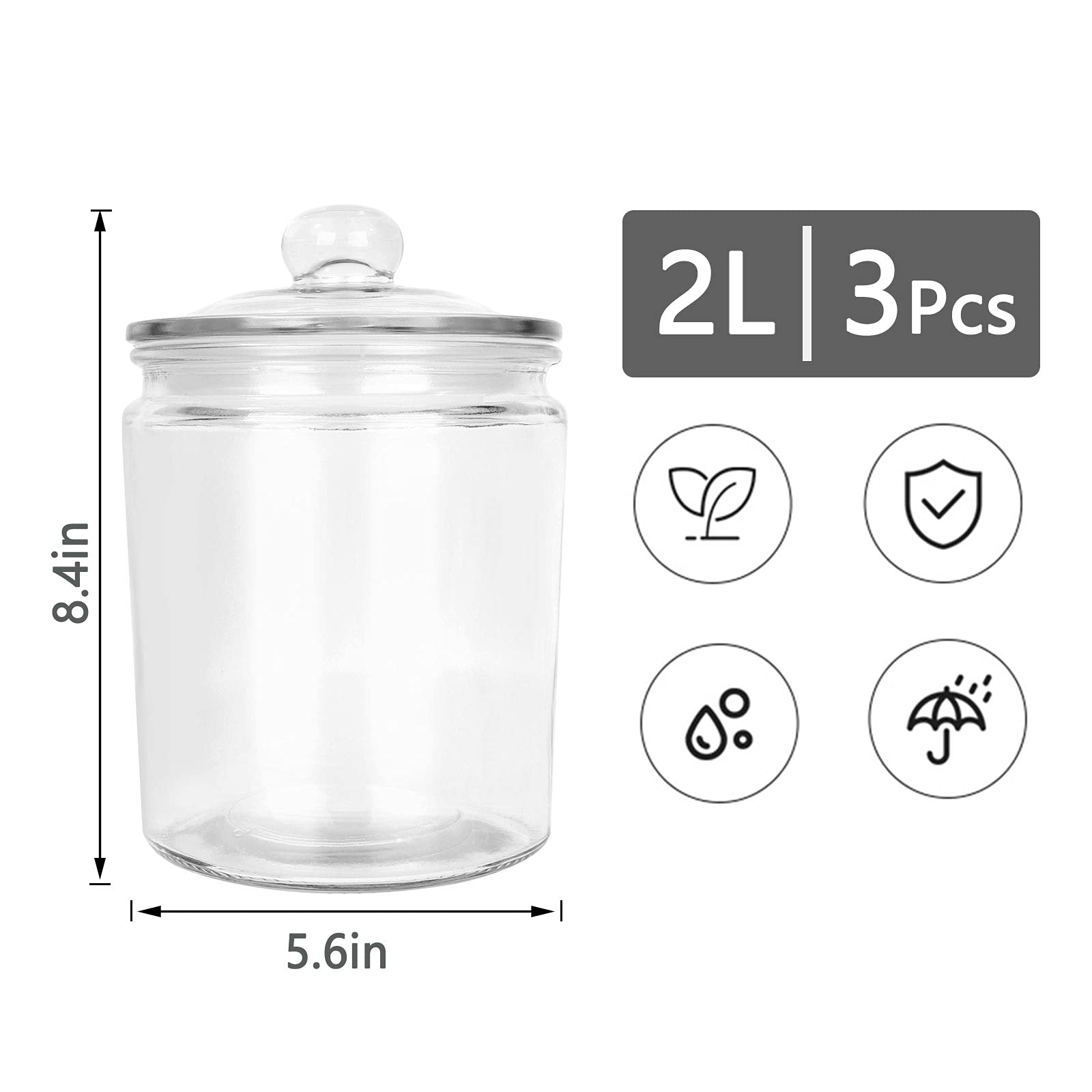 1/2 Gallon 64 oz Glass Jars with Airtight Seal Lid For Household,Set of
