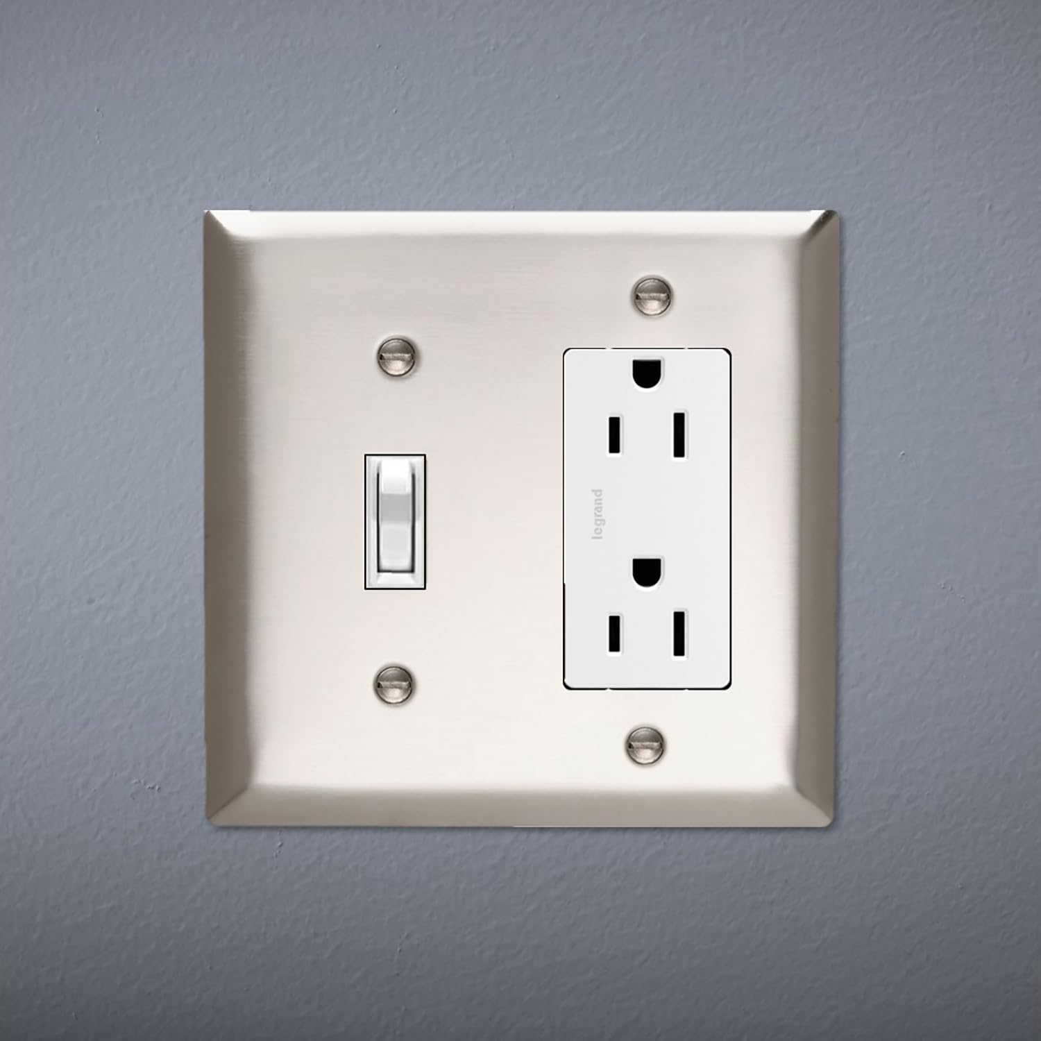 Legrand Stainless Steel Wall Plate - 2 Gang Decorator Rocker Cover, Brushed Finish