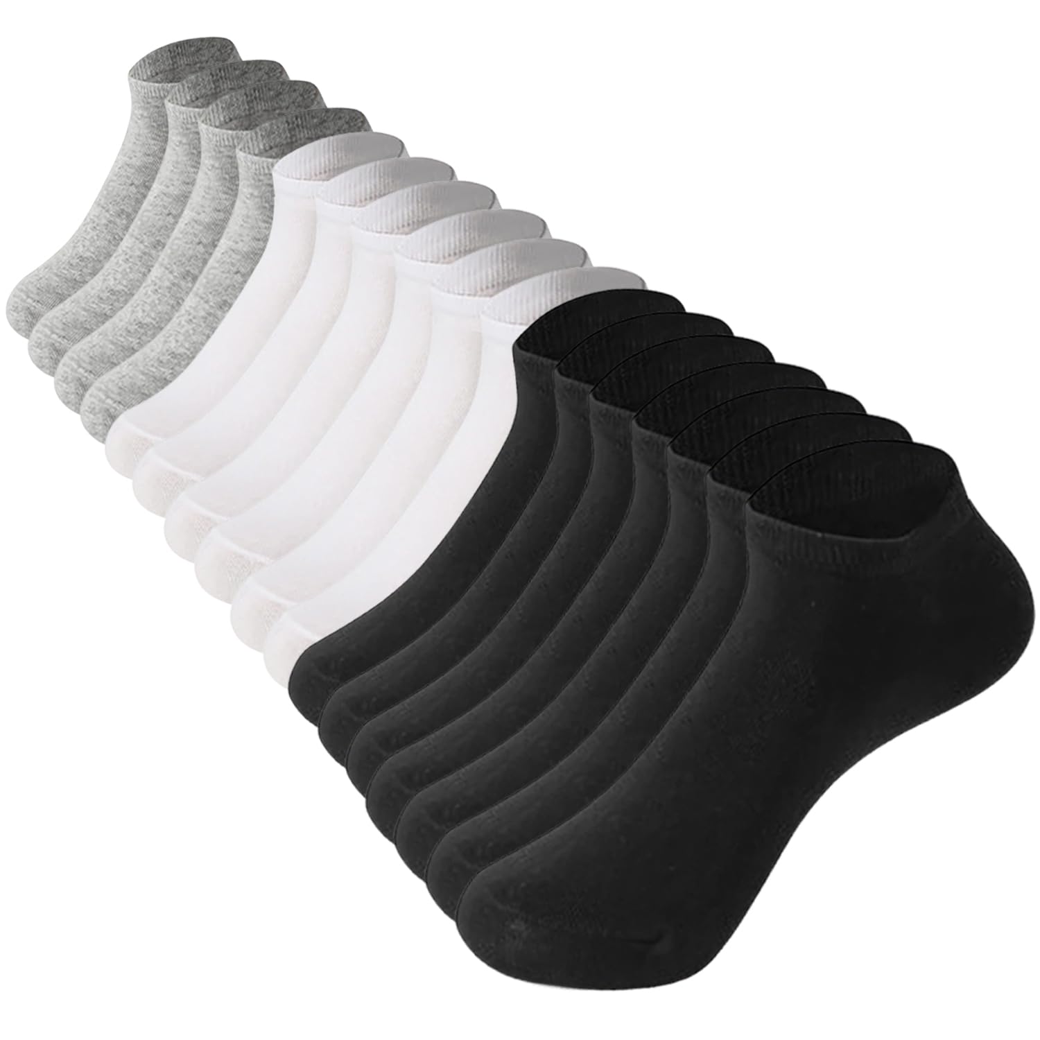14 Pack Lightweight Athletic Socks for Men & Women,Low Cut Breathable Ankle Socks, Thin Casual Socks (5-9,Black/White/Gray)