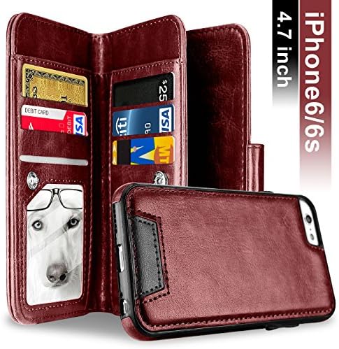 iPhone 6 Case, iPhone 6S Case, Samcore Leather Wallet flip Case with Detachable Folio, Card Slots, Premium PU Leather for iPhone 6/6S 4.7 inch [Brown]