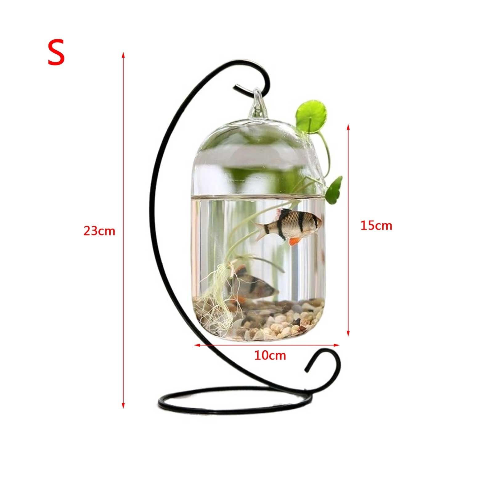 Petit aquarium à suspendre avec cadre en verre et métal (noir, taille S)