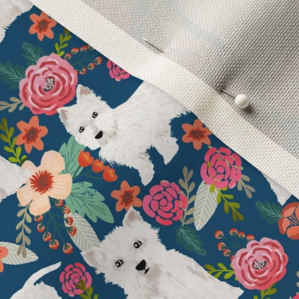 Spoonflower Fabric - Westie Florals Cute West Highland Terrier Dog Best Westies Dogs Floral Printed on Upholstery Velvet Fabric Fat Quarter - Upholstery Home Decor Bottomweight Apparel
