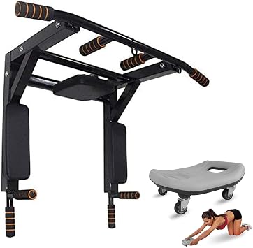 BDL Wall Mounted Pull Up Bar Chin Up bar Multifunctional Dip Station with Ab Roller for Abs Workout