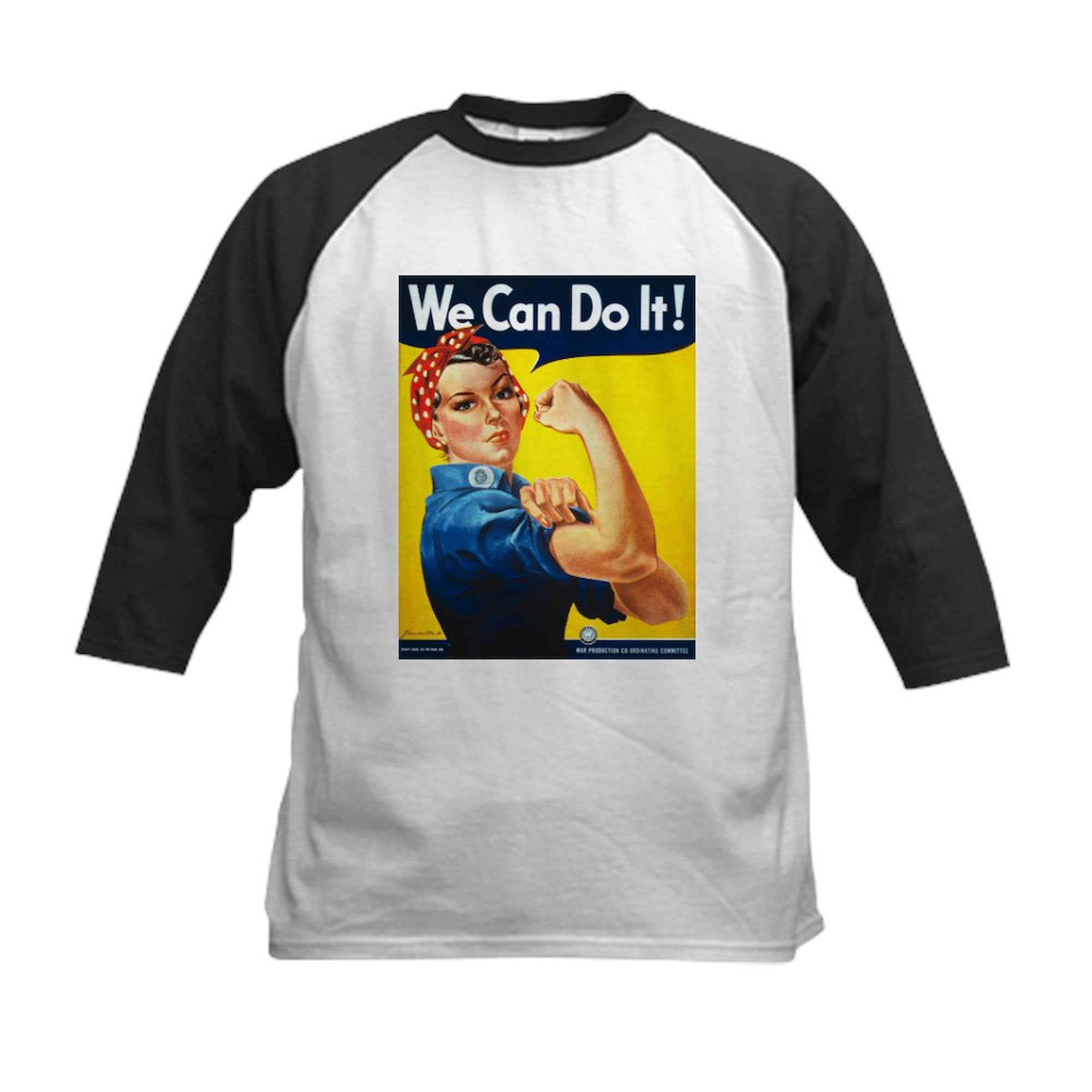 CafePress Rosie The Riveter We Can Do I Kids Baseball Jersey Kids Cotton Baseball Jersey, 3/4 Raglan Sleeve Shirt Black/White
