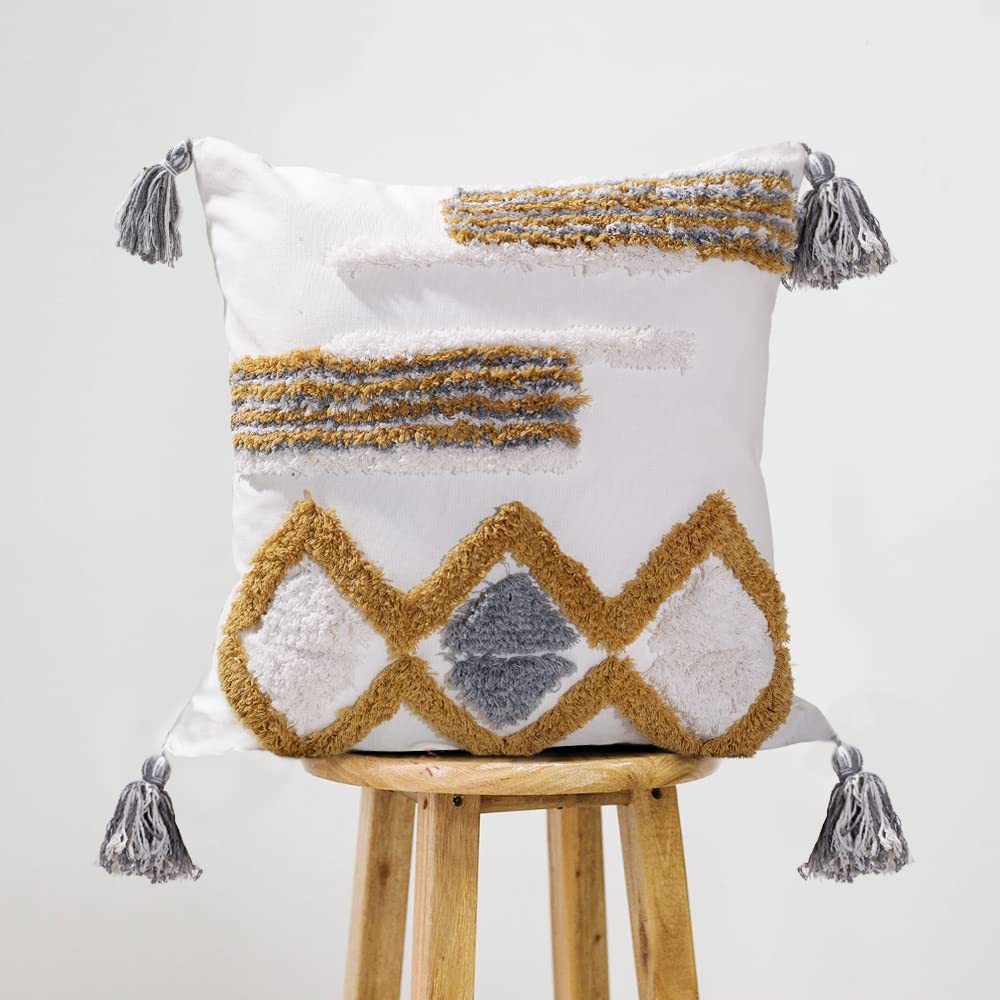 Oneslong Boho Throw Pillows Cover 18X18 Inch Tufted Embroidered