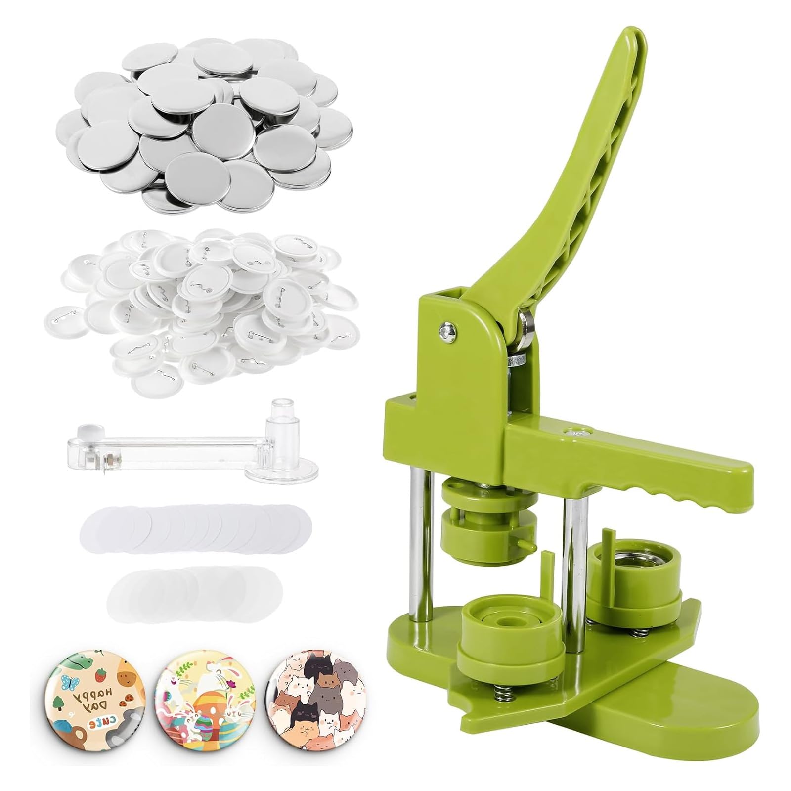 Badge Maker Machine 58mm,Rotary Button Maker Press Kit with Circle Cutter & 100 Pcs Pin Badge Parts,Installation-Free DIY Badge Making Kit for Kids Adults,Party School