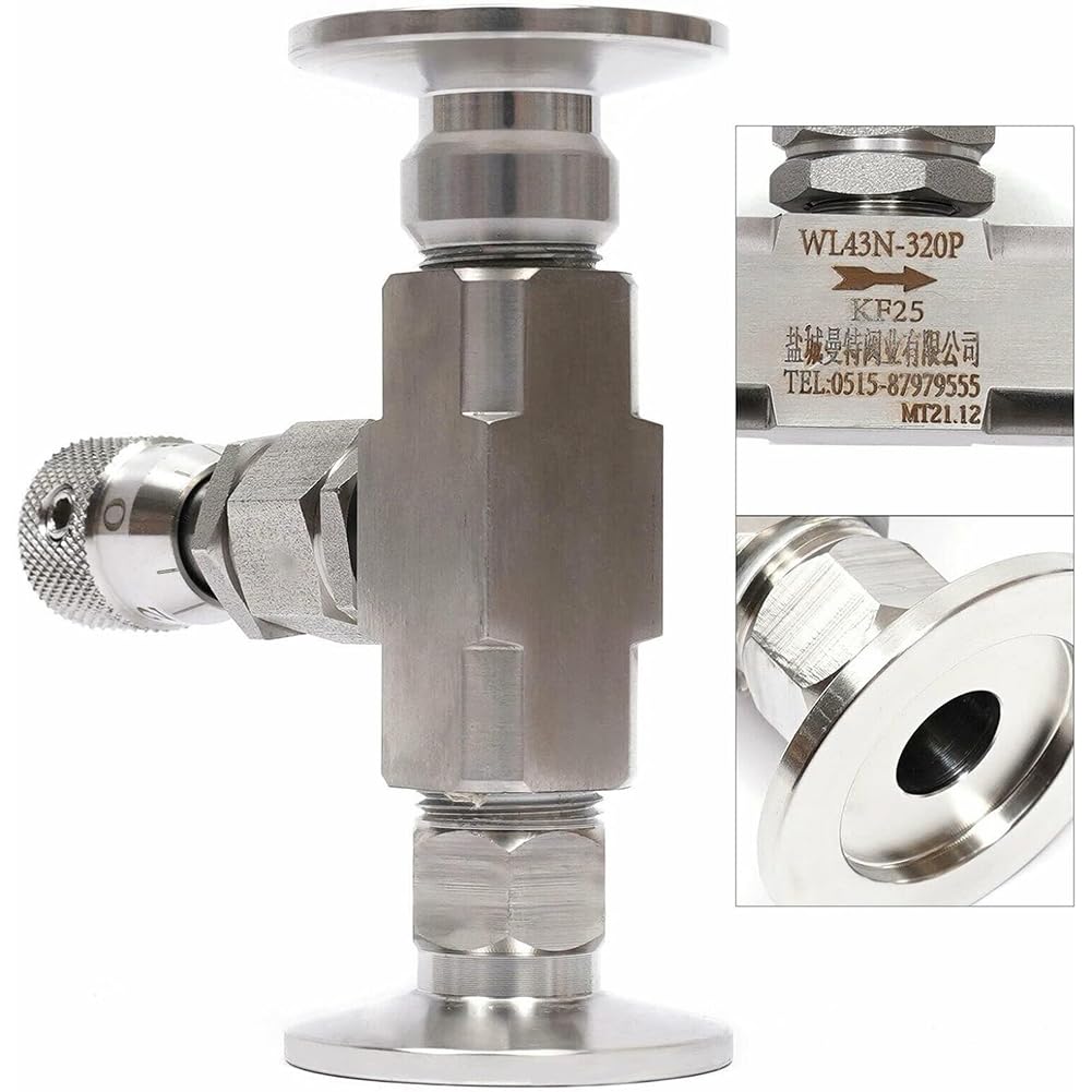 Válvula de aguja de vacío, controlador regulador de flujo de micrometría para agua, gas, aceite, válvula de aislamiento de acero inoxidable 304, ajuste KF40