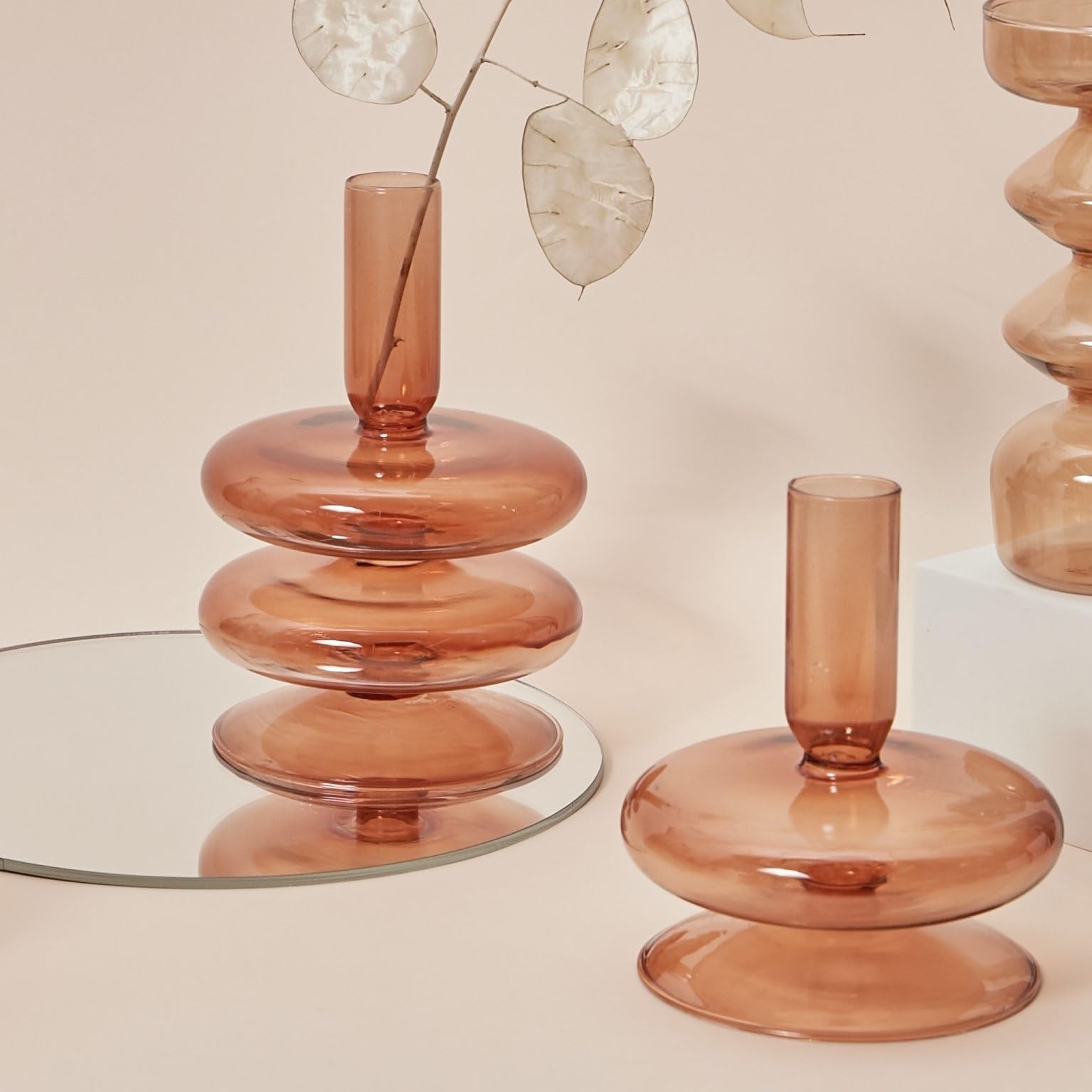 Candelabros de Cristal con Forma de Cono para decoración de mesas, centros de Mesa para Bodas y Fiestas, candelabros (Encaje marrón)
