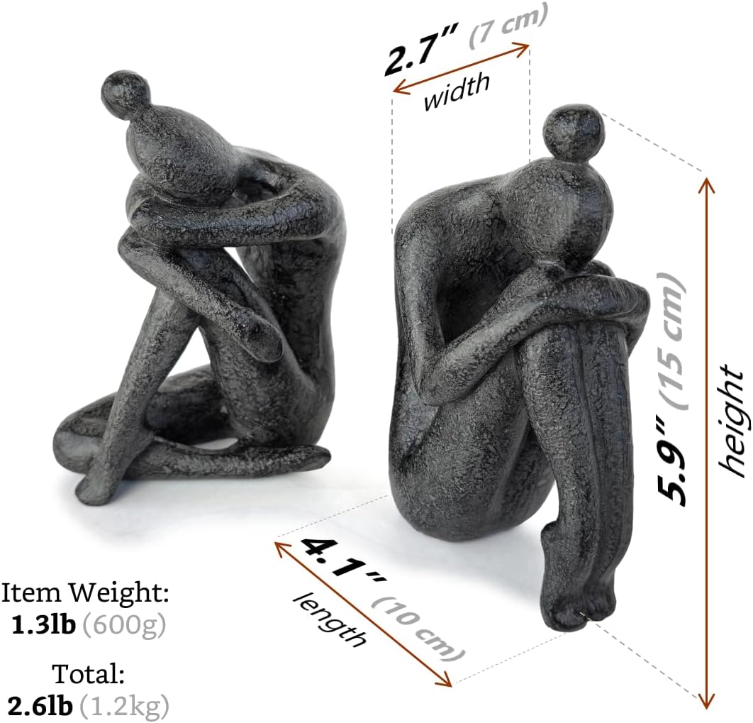 Ambipolar Yoga-Style Black Decorative Bookends, Resin Book Stand to Hold Books Heavy Duty, Book Stoppers for Home Decor, Office Desk, Living Room Decor. Black. Book Ends for Shelf