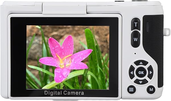 Digital Camera 4K 64MP 180  Flip Screen Multiple Beauty Filters for Image Stabilization Auto Focus 16x Zoom Digital Mirrorless Camera Selfie Photo Video White