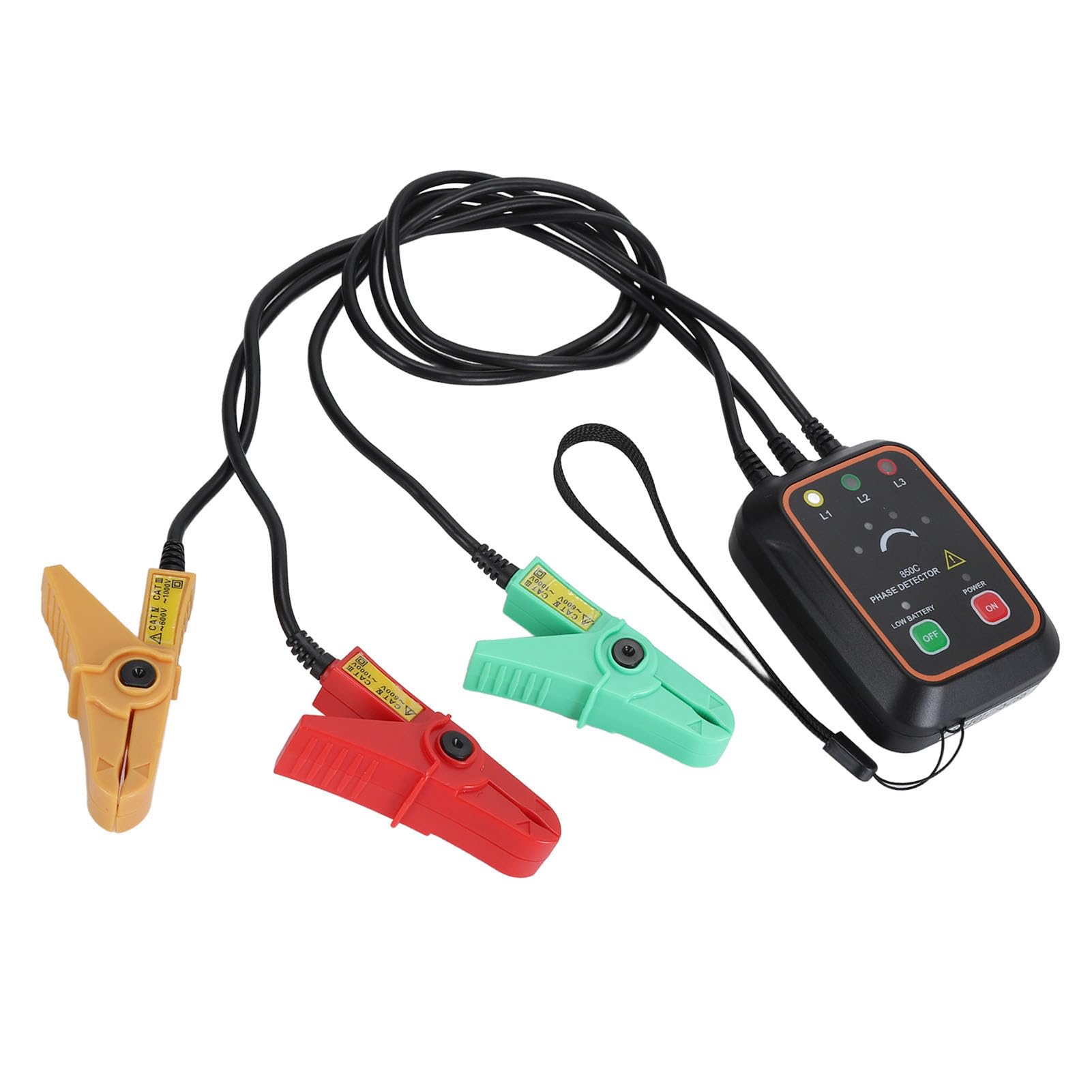 Trójfazowy tester rotacji VC850C z zaciskiem o średnicy od 1,5 mm do 16 mm, tylnym magnesem i zasilaniem DC 3 V – do bezkontaktowego wykrywania fazy i kontroli linii pod napięciem