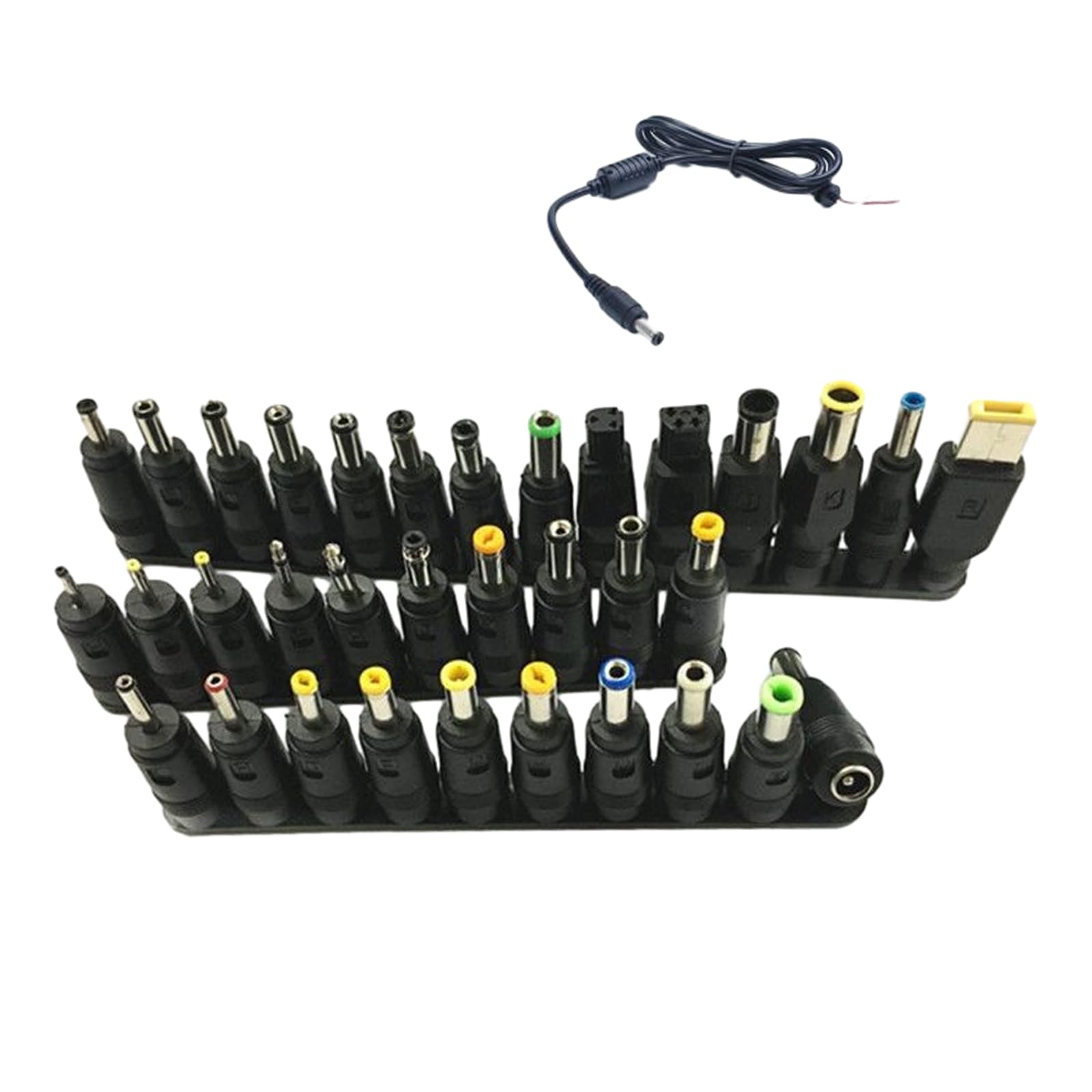 34Pieces Power Adapter DC5.5x2.1mm Barrels Plugs Adapters USB Cable for Laptops Power Charging