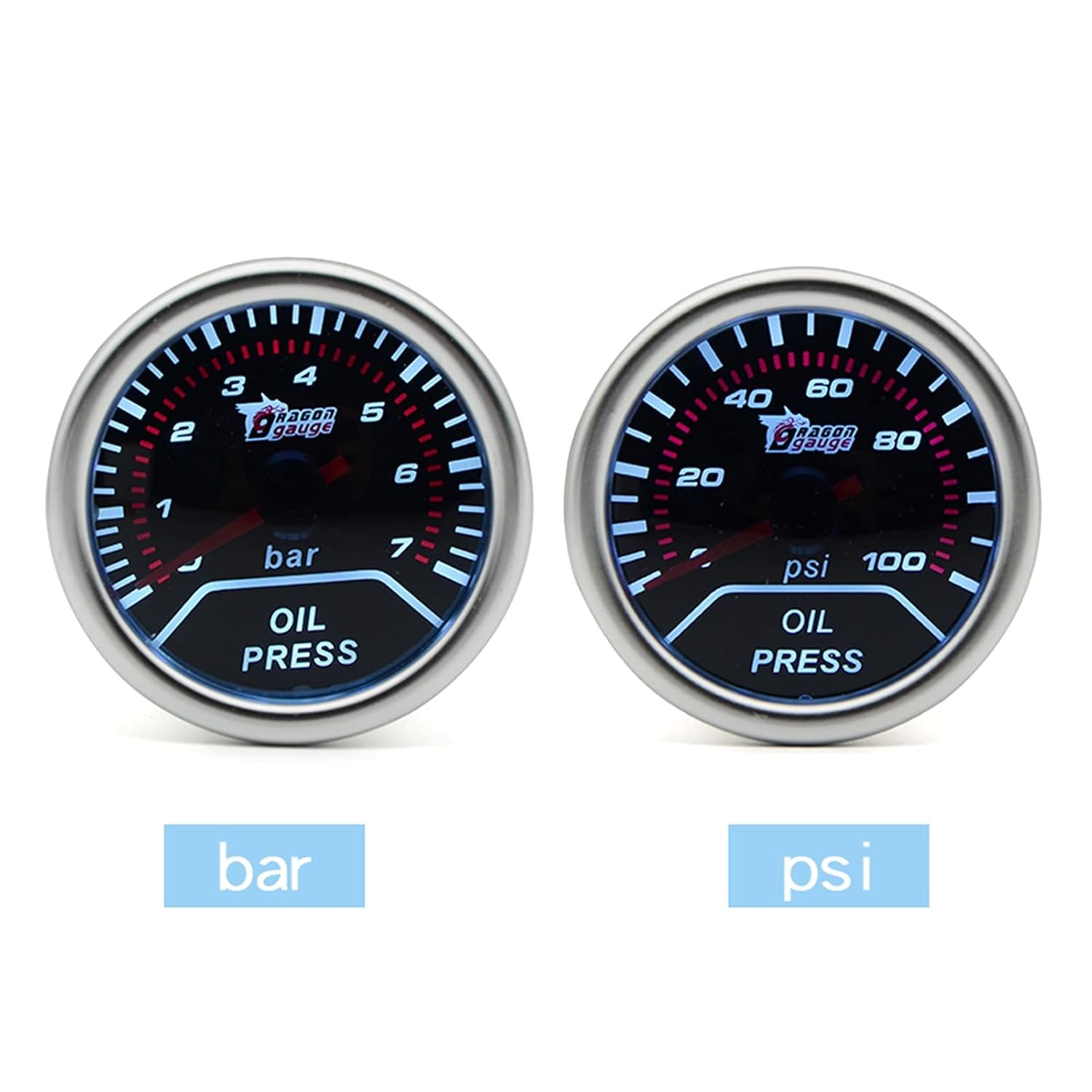 2" 52MM Universal Oil Press Car Gauge 0-7 Bar 0-100 PSI Oil Pressure Meter Auto White LED(BAR)
