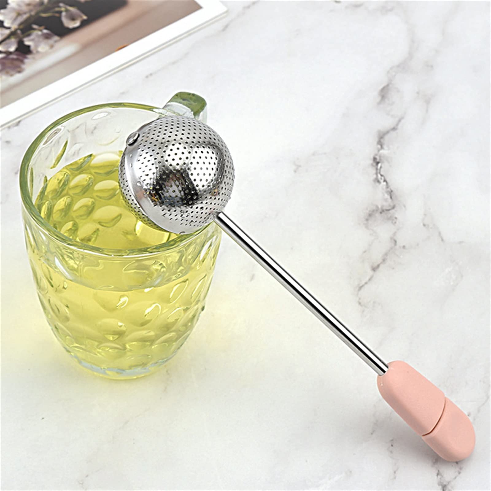 Colino da tè in rete in acciaio inox, riutilizzabile, in metallo, filtro per foglie sfuse, colino per tè verde, per tazza, teiera e teiera (bianco)