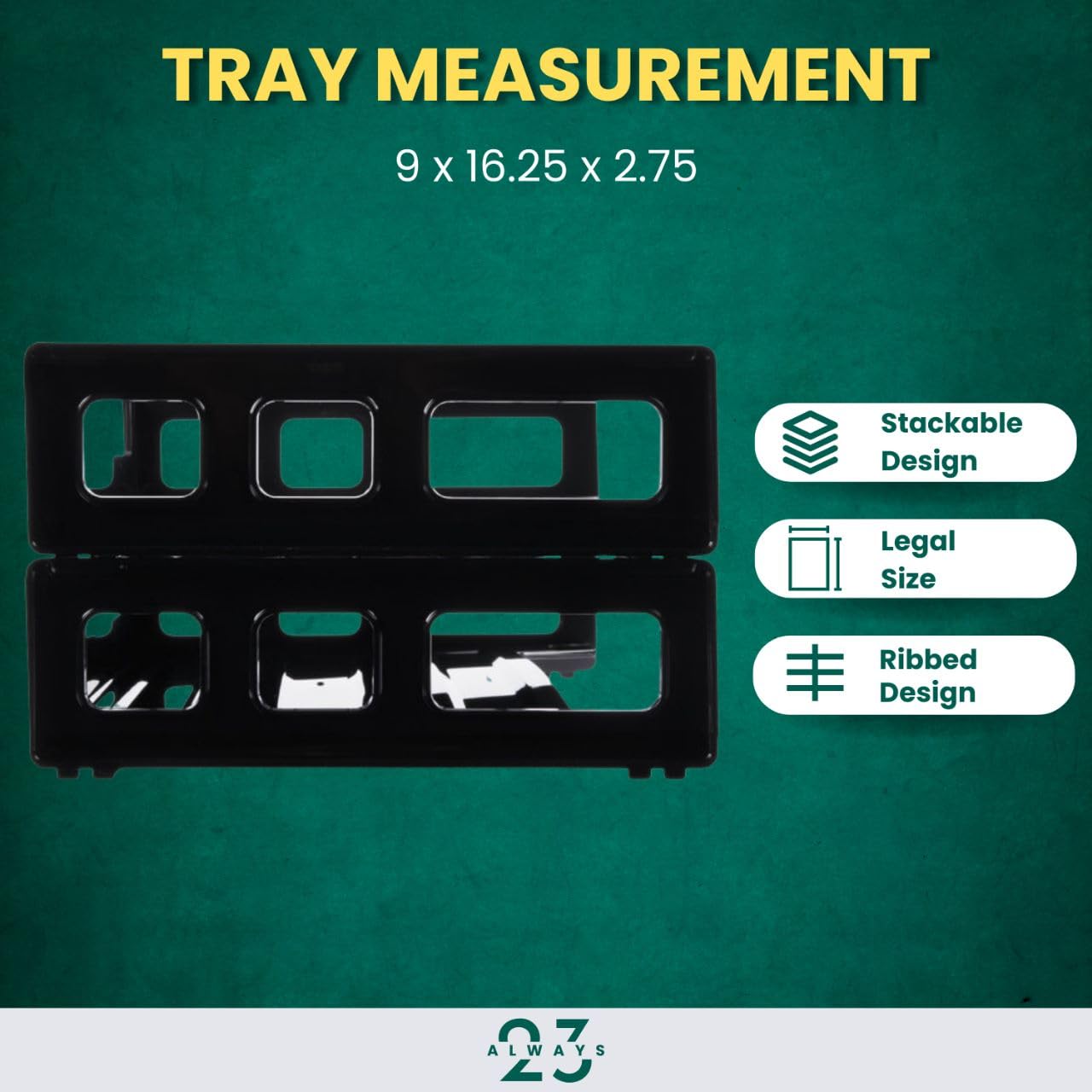 Always23 Side Load Letter Tray Stackable Plastic Desk Tray, Stackable Letter Tray, Black, 13" x 9" x 2 3/4" - 4 Pack