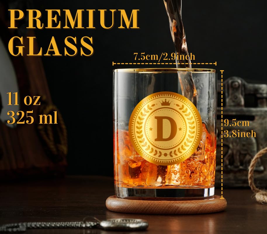 Bicchiere da whisky personalizzato con sottobicchiere per gli uomini, regali alcolici personalizzati per gli amanti del whisky, compleanno unico, regali di Natale per lui, papà, zio, R