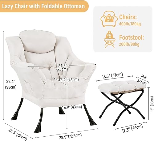 Miniatura 2 de Silla Lazy con otomana, silla moderna con reposapiés plegable, silla de acento de salón, cómoda silla de lectura, sillones de gran tamaño para
