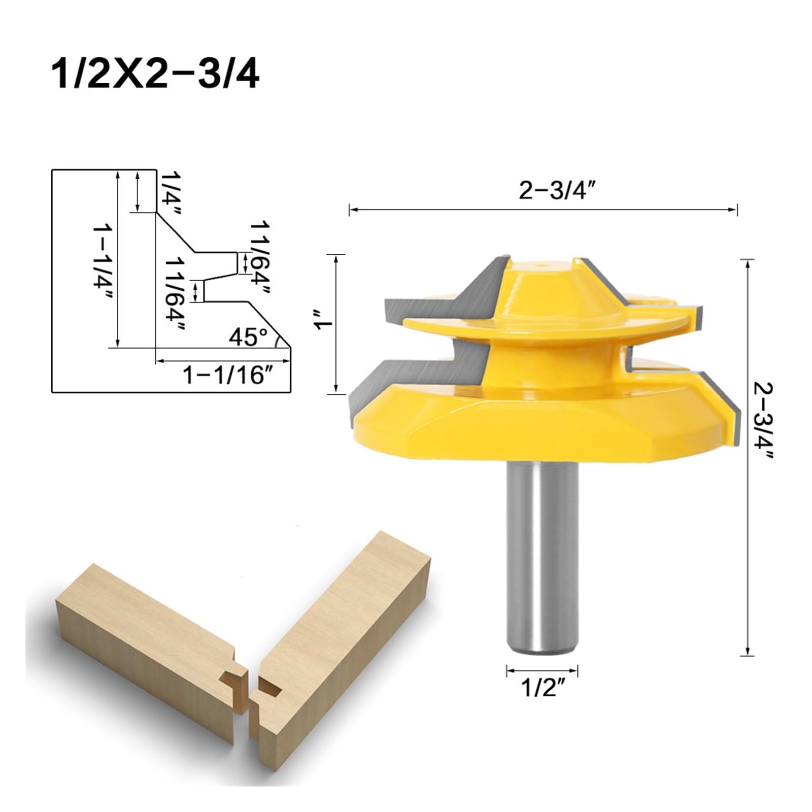 1 Uds. Broca for ranuradora de inglete de bloqueo de 45 grados de carburo de tungsteno de 12MM juego de herramientas de fresado de espiga for carpintería fresado de perforación for madera(12.7X69MM)