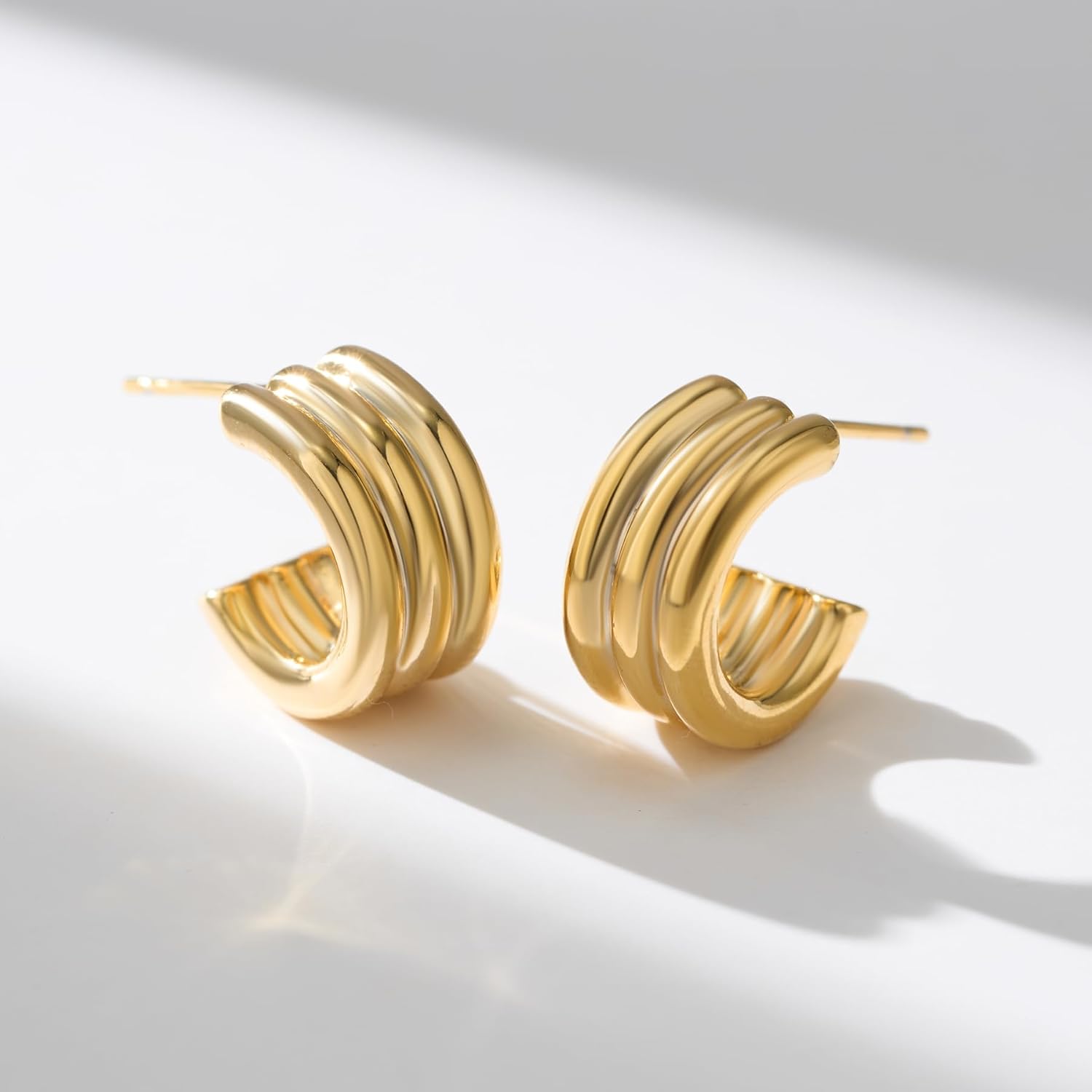 SWEETV Chunky Gold Earrings for Women 14K Plated Gold Statement Earrings Small Gold/Silver Hoop Earrings Trendy Open Hoop Earrings for Women Tiny Huggie Hoop for Adult - Image 2