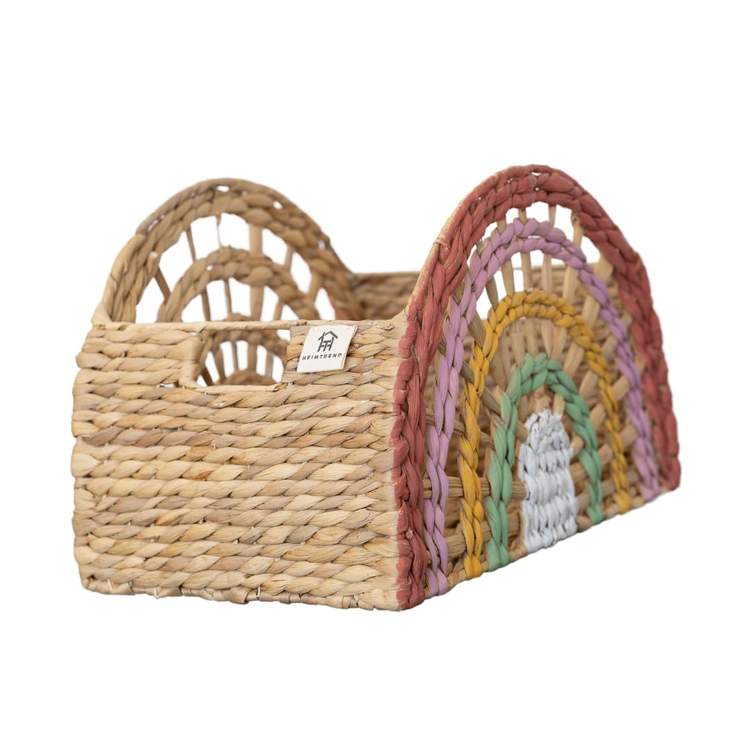 Cesto portaoggetti intrecciato, giacinto d'acqua, per soggiorno, cameretta dei bambini, camera da letto, giornali, libri, arcobaleno