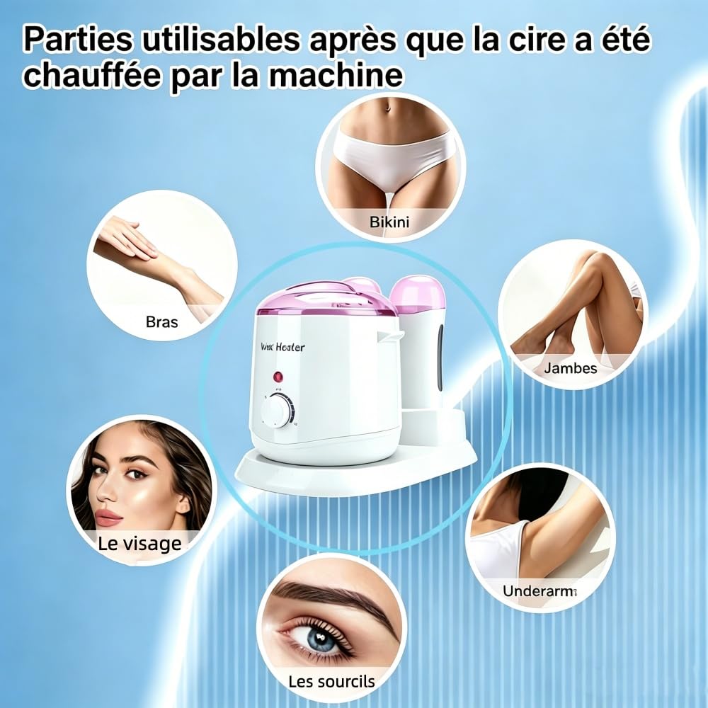 Chauffe-cire 3 en 1 - Contrôle de la température réglable - Chauffe-cire professionnel pour épilation des jambes et du corps - Pour homme et femme 800 ml