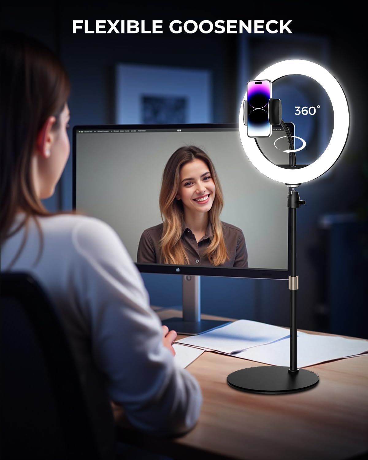 Luce ad anello da 30,5 cm con supporto per scrivania